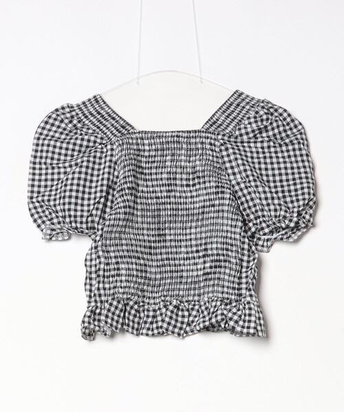 gossip!ロサンゼルス(ゴシップロサンゼルス)の「ギンガムチェック スクエアネックロングシャツ ショート ブラウス(シャツ/ブラウス・レディース・ブラック/レッド・S/M)」の3枚目の写真