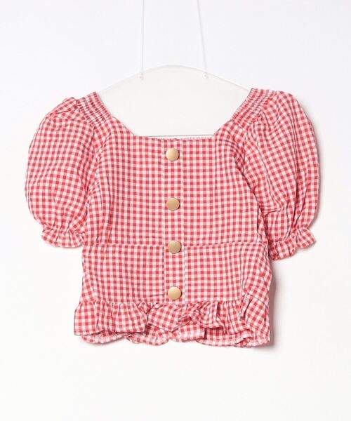 gossip!ロサンゼルス(ゴシップロサンゼルス)の「ギンガムチェック スクエアネックロングシャツ ショート ブラウス(シャツ/ブラウス・レディース・ブラック/レッド・S/M)」の19枚目の写真