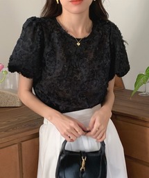 leune（ルネ）の「立体フラワーレースブラウス/パフスリーブトップス（シャツ/ブラウス）」