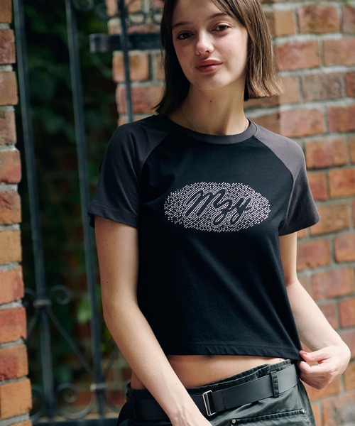 MAZZZZY(マジ―)の「MAZZZZY/ラグランストーンT(Tシャツ/カットソー・レディース・チャコール/ブラック・FREE)」の1枚目の写真