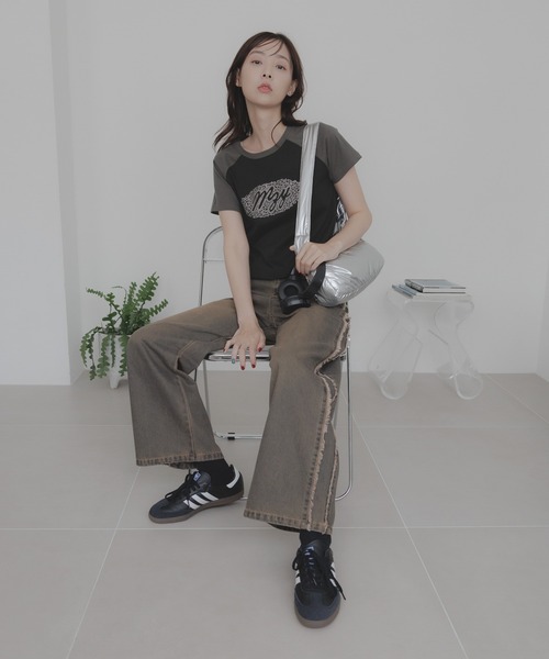 MAZZZZY(マジ―)の「MAZZZZY/ラグランストーンT(Tシャツ/カットソー・レディース・チャコール/ブラック・FREE)」の6枚目の写真