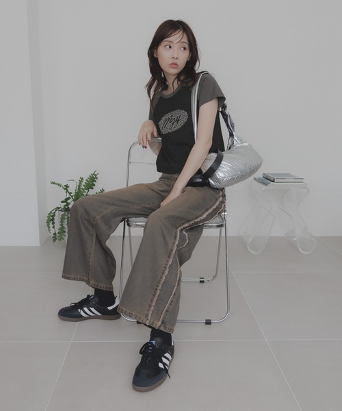 MAZZZZY(マジ―)の「MAZZZZY/ラグランストーンT(Tシャツ/カットソー・レディース・チャコール/ブラック・FREE)」の7枚目の写真
