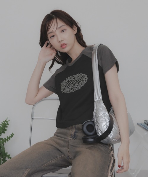 MAZZZZY(マジ―)の「MAZZZZY/ラグランストーンT(Tシャツ/カットソー・レディース・チャコール/ブラック・FREE)」の9枚目の写真