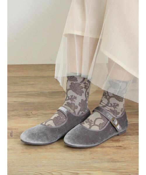 Samansa Mos2（サマンサ モスモス）の「花柄ジャカードソックス（ソックス/靴下・レディース・チャコールグレー/ベージュ/マスタード・F）」の6枚目の写真