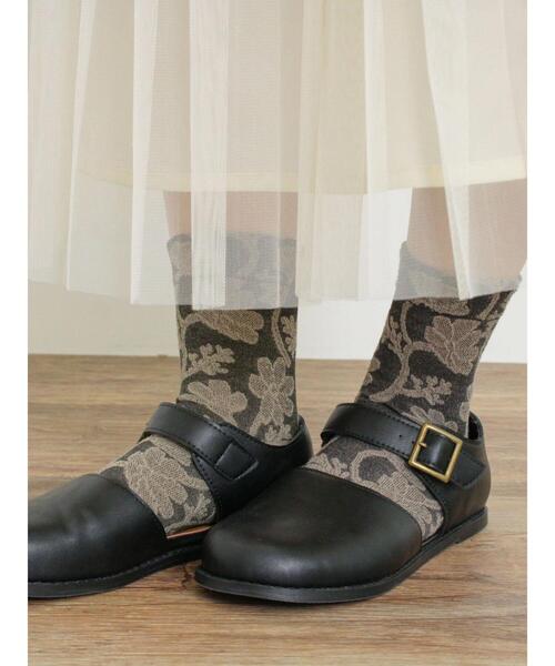 Samansa Mos2（サマンサ モスモス）の「花柄ジャカードソックス（ソックス/靴下・レディース・チャコールグレー/ベージュ/マスタード・F）」の7枚目の写真