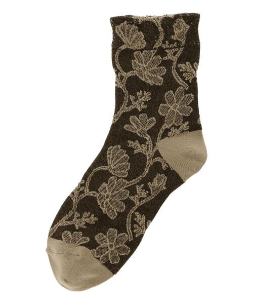 Samansa Mos2（サマンサ モスモス）の「花柄ジャカードソックス（ソックス/靴下・レディース・チャコールグレー/ベージュ/マスタード・F）」の8枚目の写真