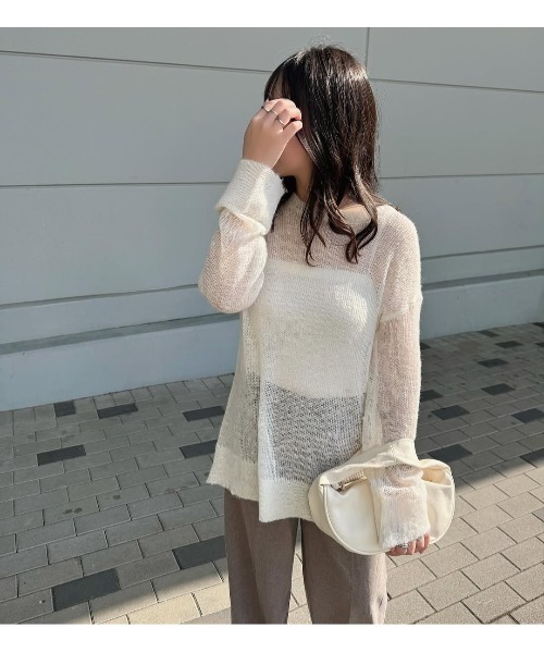 SHE Tokyo 長袖 ニット プルオーバー モヘア ＆ BNカシミヤマフラー 楽天市場】シアー ニット ちくちくしない 透かし編み モヘア