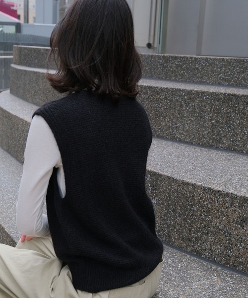 Aries / モヘア混ニットベスト ウール混サイドベルトニットベスト(982-10002)