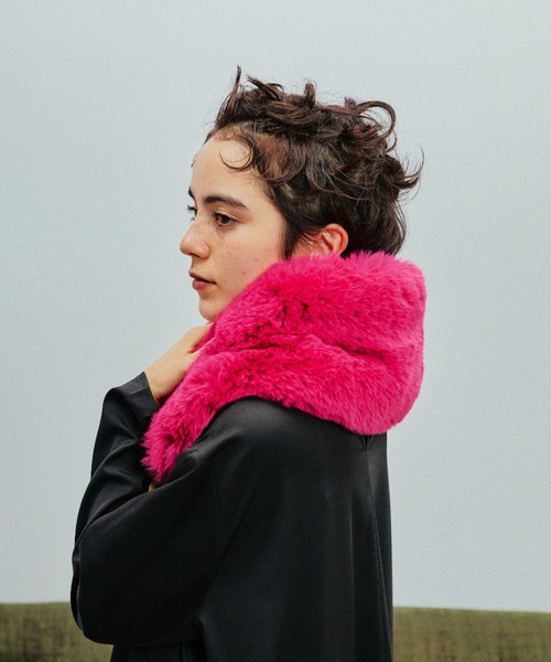 わ*様 MARS ファーティペット ピンク リボン付きフェイクファーティペット（ストール・マフラー） | PINK