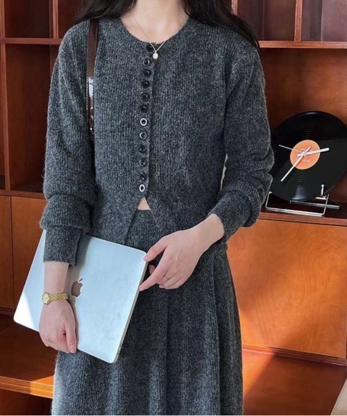 【セール】フロントボタントップス＋ハイウエストニットスカートセットアップ（セットアップ）｜N.s（エヌドットエス）