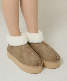 Lace Ladies | 5cm厚底 ファー付き ムートン風ショート ブーツ(ブーツ)