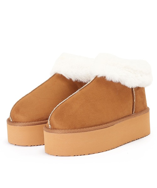 Lace Ladies(レースレディース)の「5cm厚底 ファー付き ムートン風ショート ブーツ(ブーツ・レディース・グレイッシュベージュ/キャメル/ブラック/グレー・ 25/24.5/24/23.5/23/22.5)」の16枚目の写真