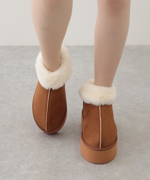 Lace Ladies(レースレディース)の「5cm厚底 ファー付き ムートン風ショート ブーツ(ブーツ・レディース・グレイッシュベージュ/キャメル/ブラック/グレー・ 25/24.5/24/23.5/23/22.5)」の22枚目の写真