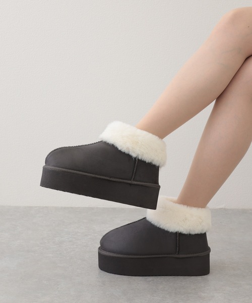 Lace Ladies(レースレディース)の「5cm厚底 ファー付き ムートン風ショート ブーツ(ブーツ・レディース・グレイッシュベージュ/キャメル/ブラック/グレー・ 25/24.5/24/23.5/23/22.5)」の20枚目の写真