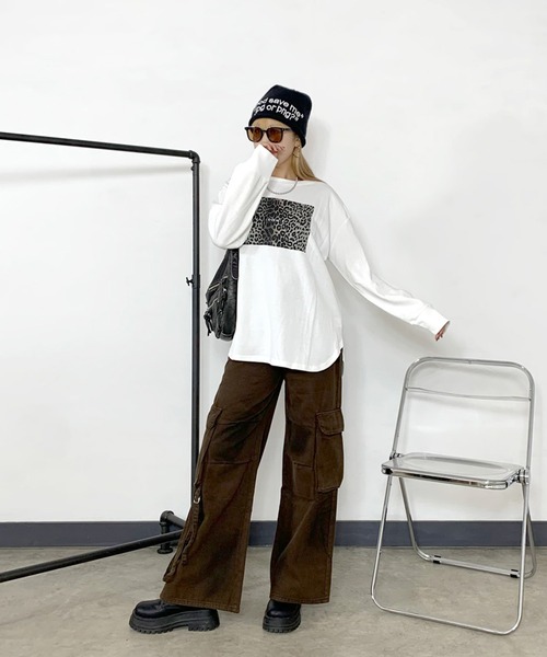 non-hedge(ノンヘッジ)の「フロントヒョウ柄ロンT(Tシャツ/カットソー・レディース・ブラウン/ブラック/オフホワイト/グレー・FREE)」の5枚目の写真