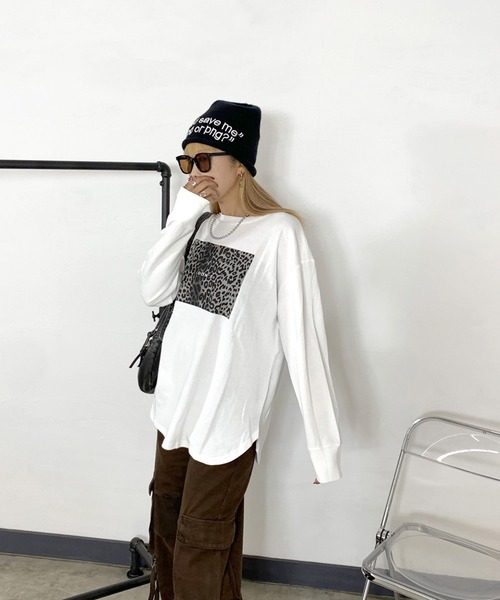 non-hedge(ノンヘッジ)の「フロントヒョウ柄ロンT(Tシャツ/カットソー・レディース・ブラウン/ブラック/オフホワイト/グレー・FREE)」の6枚目の写真