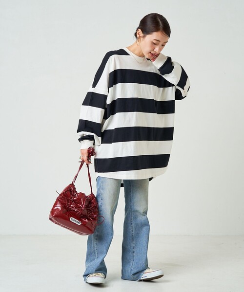 セール】限定展開 ワイドボーダー ロングスリーブ Tシャツ（T