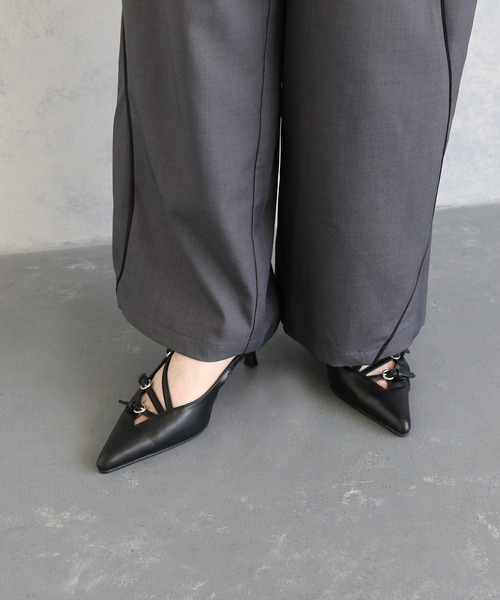 &g'aime（アンジェム）の「【&g’aime】クロスストラップポインテッドミュール CROSS STRAP POINTED MULE（パンプス・レディース・アイボリー/ブラック・22.5/23.5/24.5）」の15枚目の写真