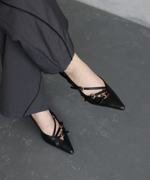 &g'aime（アンジェム）の「【&g’aime】クロスストラップポインテッドミュール CROSS STRAP POINTED MULE（パンプス・レディース・アイボリー/ブラック・22.5/23.5/24.5）」の20枚目の写真
