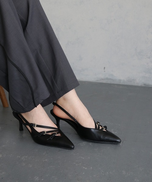 &g'aime（アンジェム）の「【&g’aime】クロスストラップポインテッドミュール CROSS STRAP POINTED MULE（パンプス・レディース・アイボリー/ブラック・22.5/23.5/24.5）」の19枚目の写真