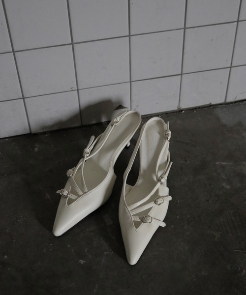 &g'aime（アンジェム）の「【&g’aime】クロスストラップポインテッドミュール CROSS STRAP POINTED MULE（パンプス・レディース・アイボリー/ブラック・22.5/23.5/24.5）」の13枚目の写真