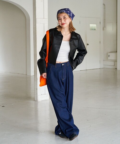 FREAK'S STORE（フリークスストア）の「限定展開　ショート フルジップ フェイクレザー ジャケット（ライダースジャケット・レディース・ブラック・ﾌﾘ-）」の4枚目の写真