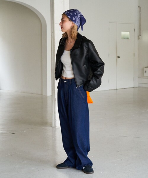 FREAK'S STORE（フリークスストア）の「限定展開　ショート フルジップ フェイクレザー ジャケット（ライダースジャケット・レディース・ブラック・ﾌﾘ-）」の5枚目の写真