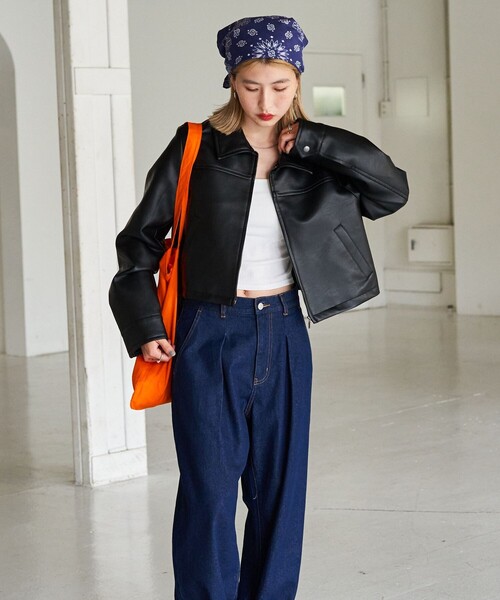 FREAK'S STORE（フリークスストア）の「限定展開　ショート フルジップ フェイクレザー ジャケット（ライダースジャケット・レディース・ブラック・ﾌﾘ-）」の8枚目の写真