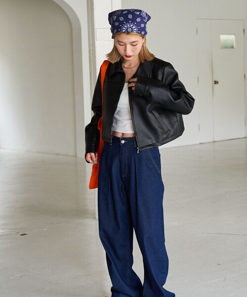 FREAK'S STORE（フリークスストア）の「限定展開　ショート フルジップ フェイクレザー ジャケット（ライダースジャケット・レディース・ブラック・ﾌﾘ-）」の9枚目の写真