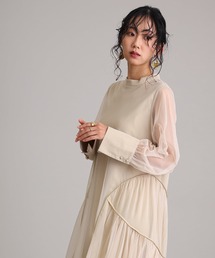 atlo（アトロ）の「ミモレ丈&袖あり フォーマル チュール パイピングセレモニー 結婚式 パーティー ドレス オケージョンドレス 同窓会 お呼ばれ 二次会 成人式 謝恩会 20代 30代（ドレス）」