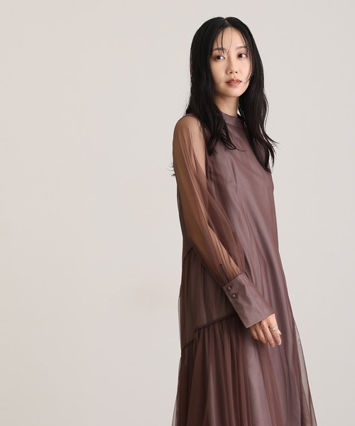 atlo(アトロ)の「ミモレ丈&袖あり フォーマル チュール パイピングセレモニー 結婚式 パーティー ドレス オケージョンドレス 同窓会 お呼ばれ 二次会 成人式 謝恩会 20代 30代(ドレス・レディース・グリーン/ベージュ/チャコール/ブラック/ブルー/ブラウン・M/S/L)」の18枚目の写真