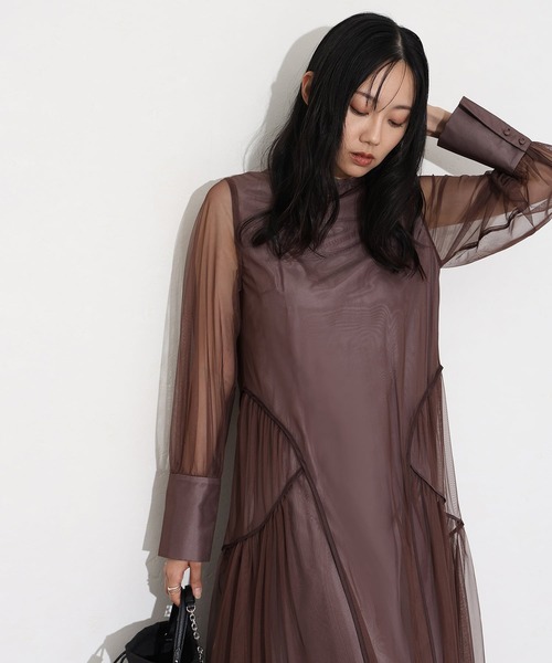 atlo(アトロ)の「ミモレ丈&袖あり フォーマル チュール パイピングセレモニー 結婚式 パーティー ドレス オケージョンドレス 同窓会 お呼ばれ 二次会 成人式 謝恩会 20代 30代(ドレス・レディース・グリーン/ベージュ/チャコール/ブラック/ブルー/ブラウン・M/S/L)」の20枚目の写真