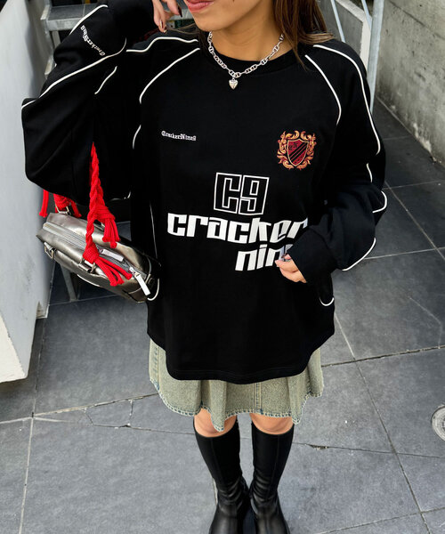 CIAOPANIC（チャオパニック）の「パイピングゲームスウェット（Tシャツ/カットソー・レディース・ブラック/アイボリー/レッド/ミント・FREE）」の2枚目の写真