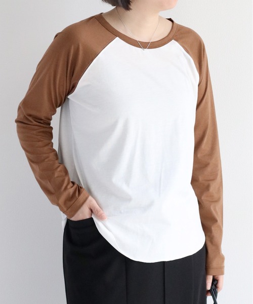 cepo(セポ)の「シアー配色ラグランスリーブTee(Tシャツ/カットソー・レディース・ブラック/オレンジ/ブラウン・M)」の1枚目の写真