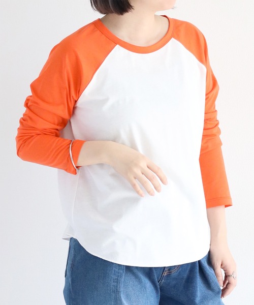 cepo(セポ)の「シアー配色ラグランスリーブTee(Tシャツ/カットソー・レディース・ブラック/オレンジ/ブラウン・M)」の3枚目の写真