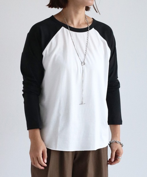 cepo(セポ)の「シアー配色ラグランスリーブTee(Tシャツ/カットソー・レディース・ブラック/オレンジ/ブラウン・M)」の4枚目の写真