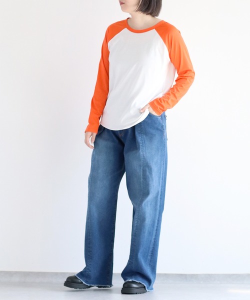 cepo(セポ)の「シアー配色ラグランスリーブTee(Tシャツ/カットソー・レディース・ブラック/オレンジ/ブラウン・M)」の19枚目の写真