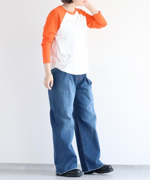 cepo(セポ)の「シアー配色ラグランスリーブTee(Tシャツ/カットソー・レディース・ブラック/オレンジ/ブラウン・M)」の22枚目の写真