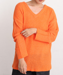 MAISON EUREKA オレンジニット 短丈 チャンキーニット セーター レディース オーバーサイズ 厚手