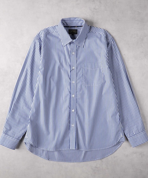 Right-on（ライトオン）の「【BRITISH KHAKI】長袖ストライプシャツ（シャツ/ブラウス・メンズ・ホワイト/ネイビー・M/L/XL）」の9枚目の写真