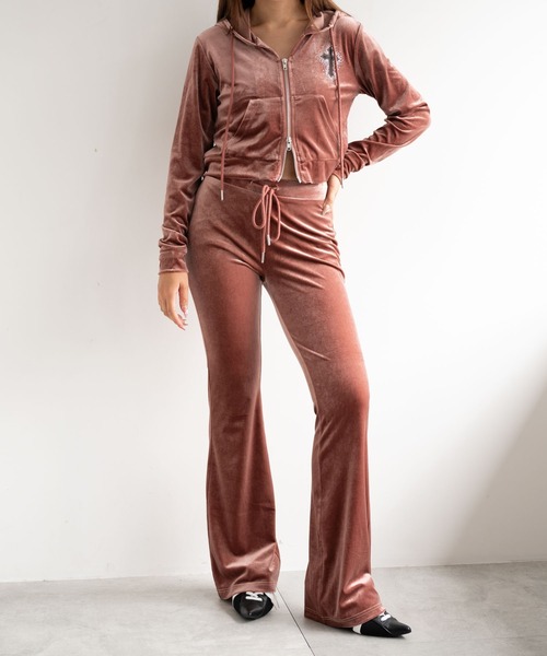 dispark（ディスパーク）の「DISPARK/ハイウエストベロアパンツ（スウェットパンツ・レディース・ピンク/ブラック・FREE）」の9枚目の写真