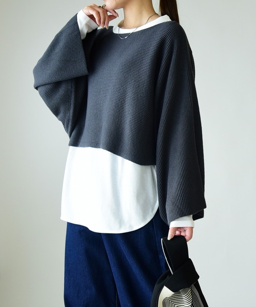 ショート丈ニットレイヤードセット（アンサンブル）｜and it_（アンドイット）