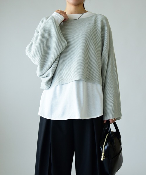 ショート丈ニットレイヤードセット（アンサンブル）｜and it_（アンドイット）