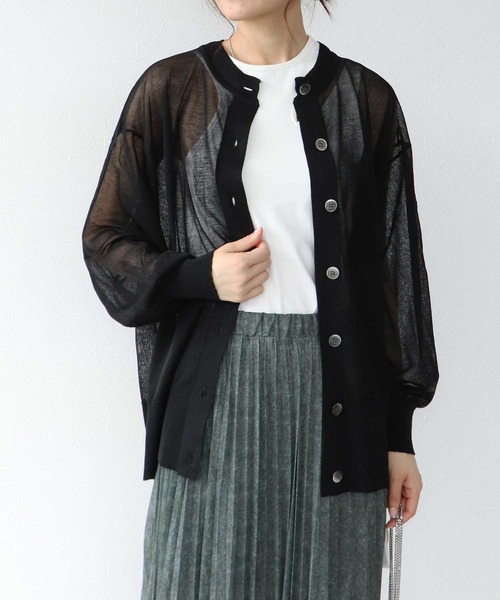 TITE IN THE STORE（ティテ　インザ　ストア）の「【UVカット】ポケットシアーニットカーディガン（カーディガン/ボレロ・レディース・ブラック/レッド/ベージュ・38）」の2枚目の写真