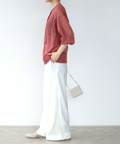 TITE IN THE STORE（ティテ　インザ　ストア）の「【UVカット】ポケットシアーニットカーディガン（カーディガン/ボレロ・レディース・ブラック/レッド/ベージュ・38）」の5枚目の写真