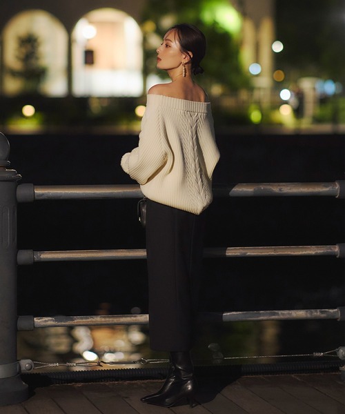 【新品未使用】anuans ハイゲージニットフィットジャケット　ネイビー ハイゲージタートルルーズニット（ニット/セーター）｜anuans