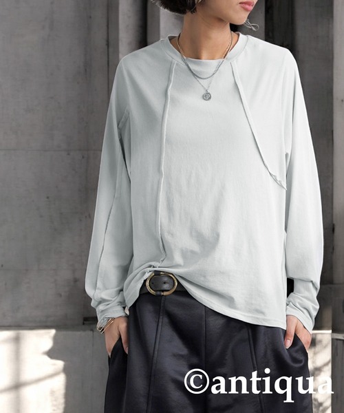antiqua(アンティカ)の「アウトシームデザイントップス(Tシャツ/カットソー・レディース・ブラック/ライトグレー/ブルー・ONESIZE)」の3枚目の写真