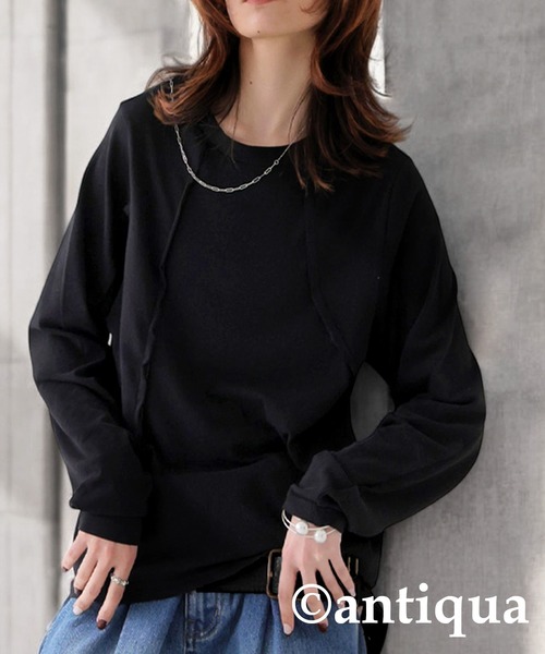 antiqua(アンティカ)の「アウトシームデザイントップス(Tシャツ/カットソー・レディース・ブラック/ライトグレー/ブルー・ONESIZE)」の2枚目の写真