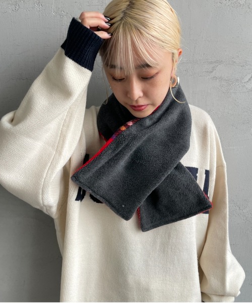 SALON adam et ropé TWEEDMILL チェックマフラー TWEED MILL/ツイードミル] 別注 チェック×フリース リバーシブル