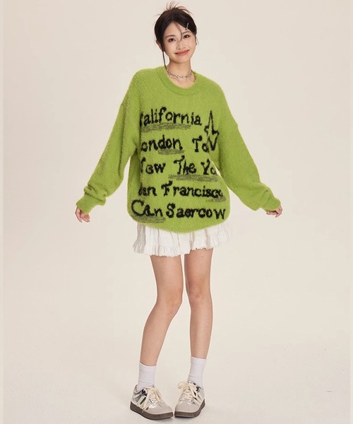 希少✨GUILTY PARTIES 総柄ロゴセーター L グリーンブラック 古着–80's Hyde Park ブラック 総柄 アート ニット セーター